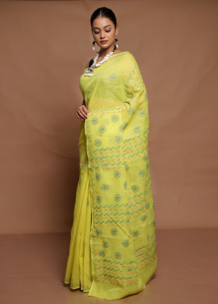 Yellow Chikankari Saree With Blouse Piece