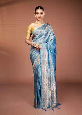 Blue Dupion Silk Saree With Blouse Piece