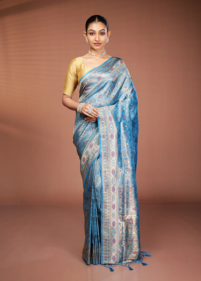 Blue Dupion Silk Saree With Blouse Piece