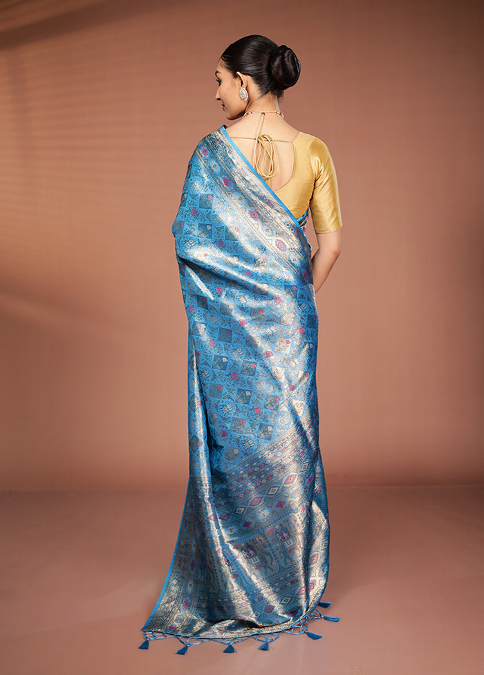 Blue Dupion Silk Saree With Blouse Piece