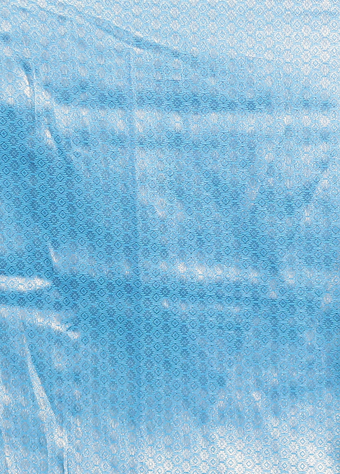 Blue Dupion Silk Saree With Blouse Piece