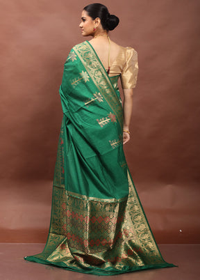 Green Dupion Silk Saree With Blouse Piece