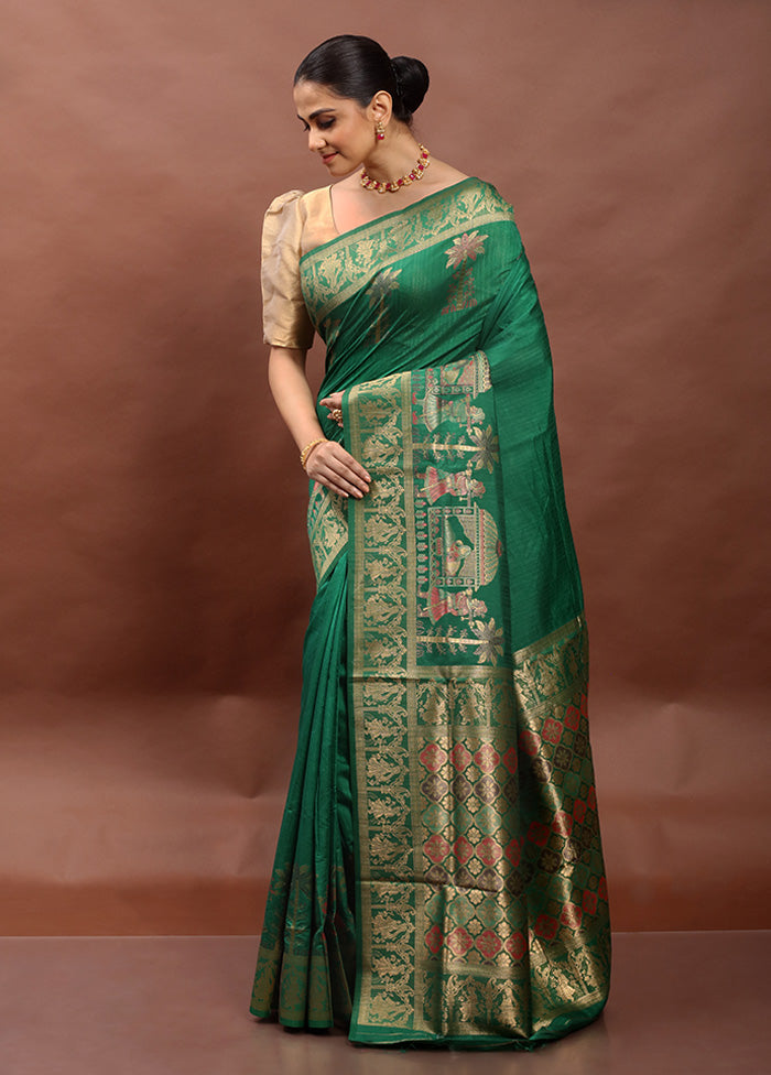 Green Dupion Silk Saree With Blouse Piece