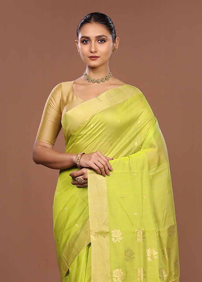 Green Chanderi Silk Saree With Blouse Piece