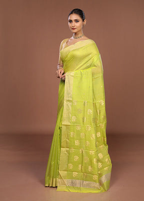 Green Chanderi Silk Saree With Blouse Piece