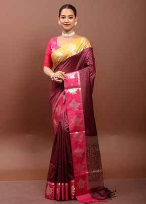 Maroon Cotton Saree With Blouse Piece