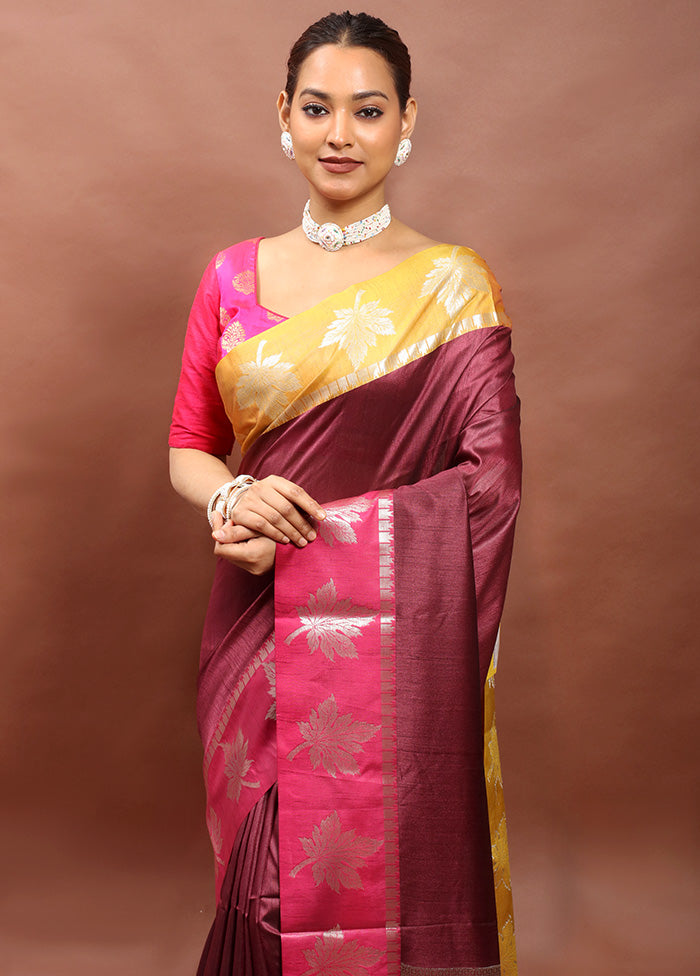 Maroon Cotton Saree With Blouse Piece