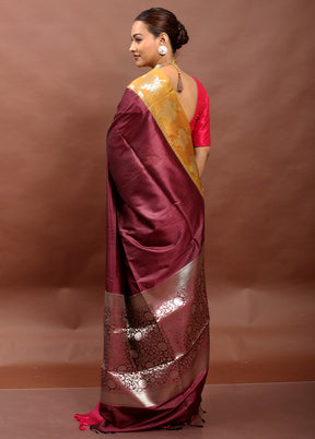 Maroon Cotton Saree With Blouse Piece