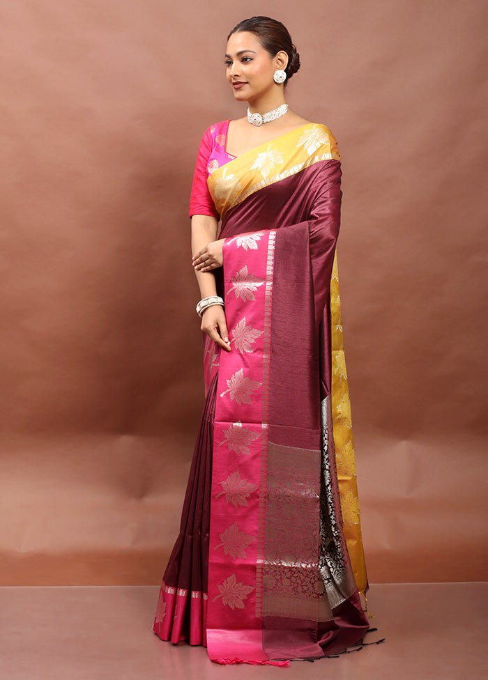 Maroon Cotton Saree With Blouse Piece