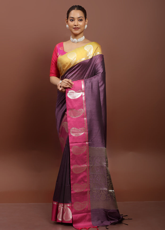 Wine Cotton Saree With Blouse Piece