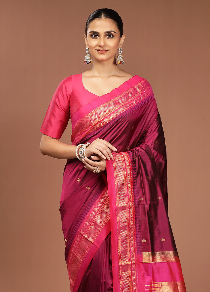 Purple Handloom Kanjivaram Pure Silk Saree With Blouse Piece