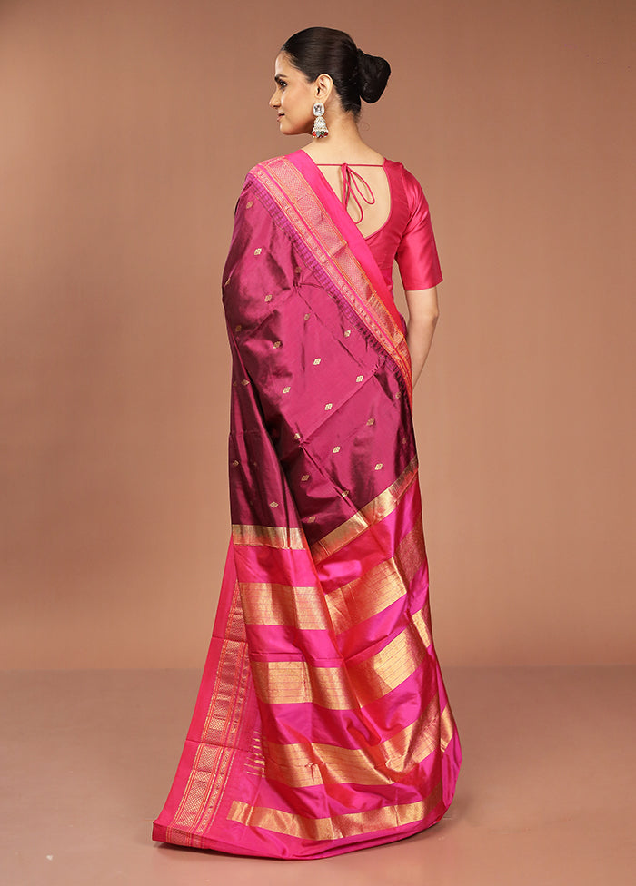 Purple Handloom Kanjivaram Pure Silk Saree With Blouse Piece