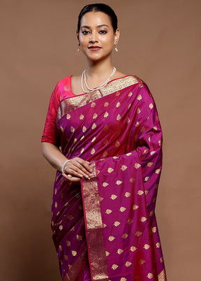 Purple Handloom Kanjivaram Pure Silk Saree With Blouse Piece