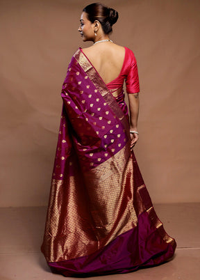 Purple Handloom Kanjivaram Pure Silk Saree With Blouse Piece