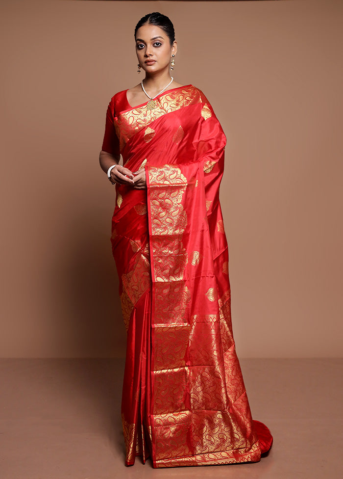 Red Handloom Kanchipuram Pure Silk Saree With Blouse Piece