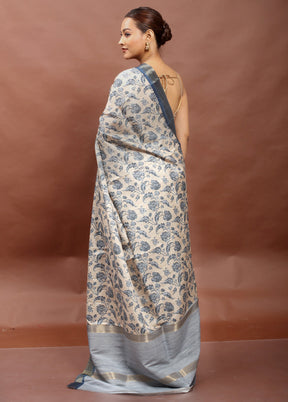 Cream Tussar Silk Saree With Blouse Piece