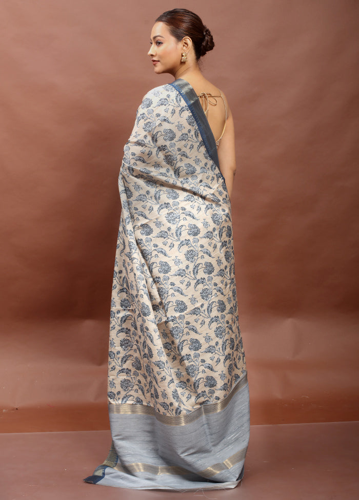 Cream Tussar Silk Saree With Blouse Piece