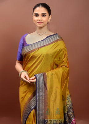 Yellow Handloom Bomkai Pure Silk Saree With Blouse Piece