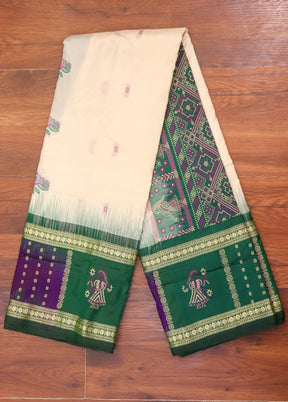 Cream Handloom Bomkai Pure Silk Saree With Blouse Piece