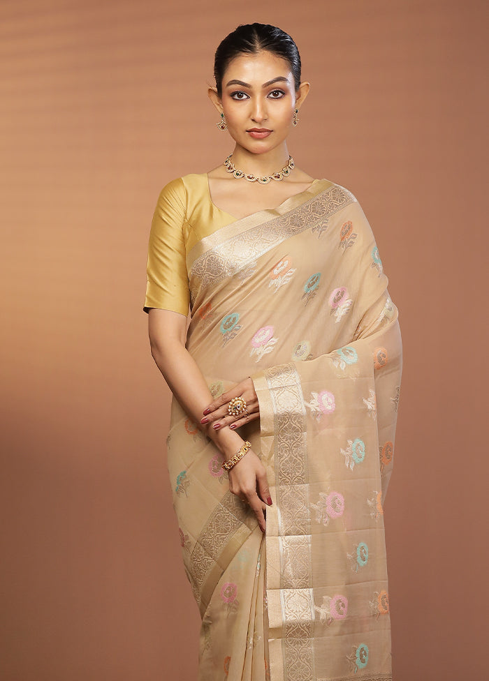 Cream Kora Silk Saree With Blouse Piece