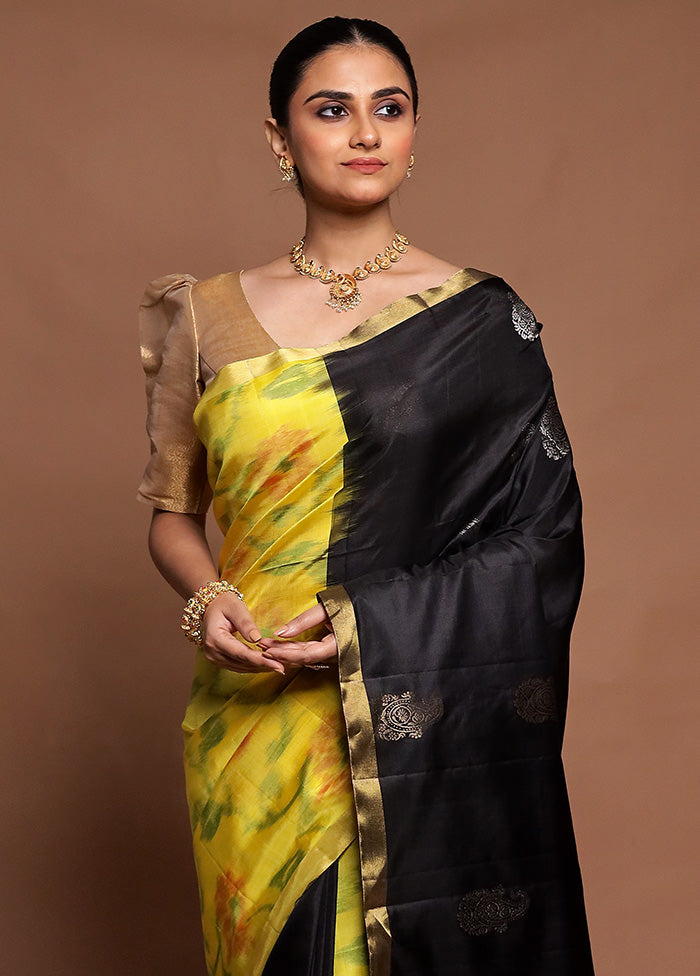 Black Handloom Kanchipuram Pure Silk Saree With Blouse Piece