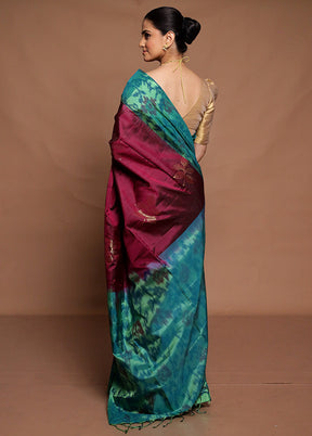 Wine Handloom Kanchipuram Pure Silk Saree With Blouse Piece