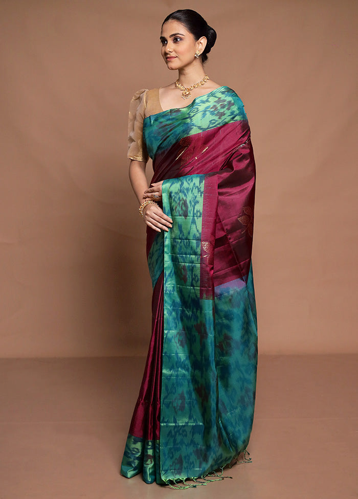 Wine Handloom Kanchipuram Pure Silk Saree With Blouse Piece