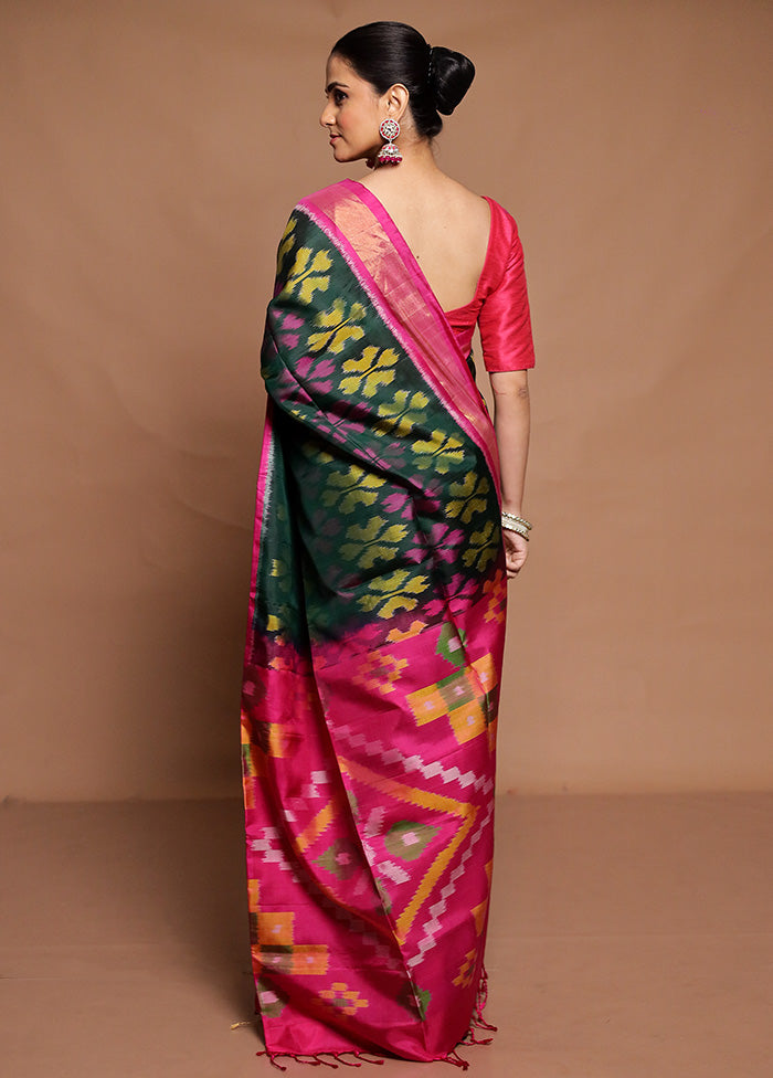 Green Handloom Kanjivaram Pure Silk Saree With Blouse Piece