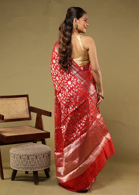 Red Handloom Dupion Pure Silk Saree With Blouse Piece
