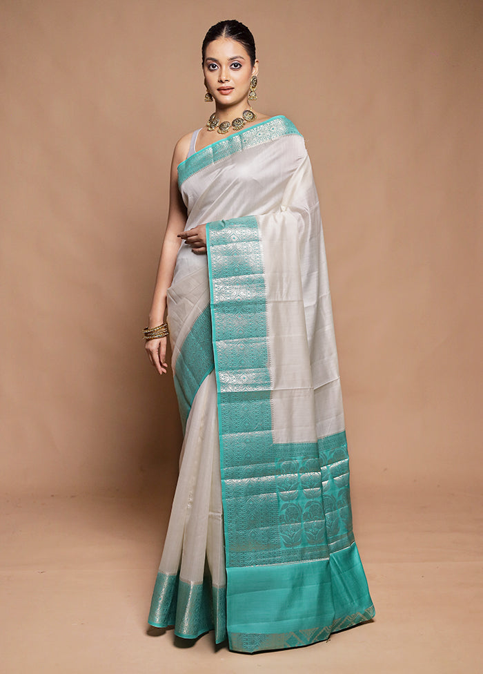 Cream Handloom Dupion Pure Silk Saree With Blouse Piece
