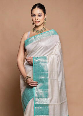 Cream Handloom Dupion Pure Silk Saree With Blouse Piece
