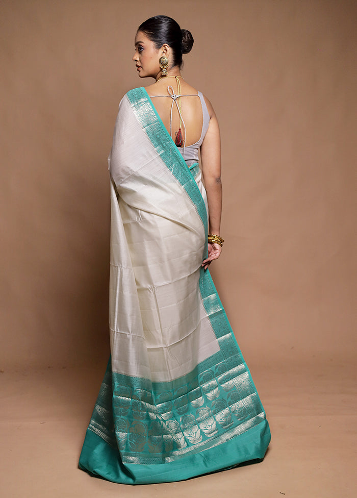 Cream Handloom Dupion Pure Silk Saree With Blouse Piece