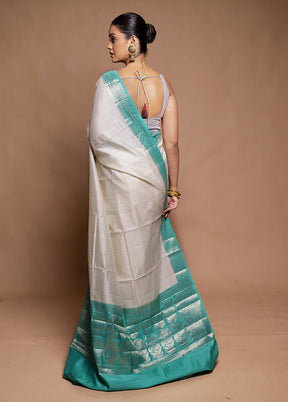 Cream Handloom Dupion Pure Silk Saree With Blouse Piece