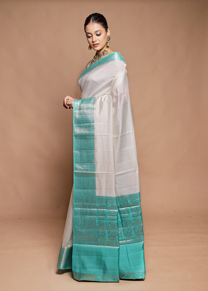 Cream Handloom Dupion Pure Silk Saree With Blouse Piece