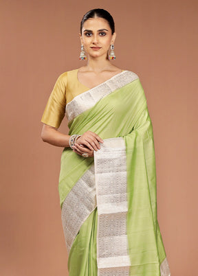 Green Handloom Dupion Pure Silk Saree With Blouse Piece