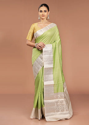 Green Handloom Dupion Pure Silk Saree With Blouse Piece