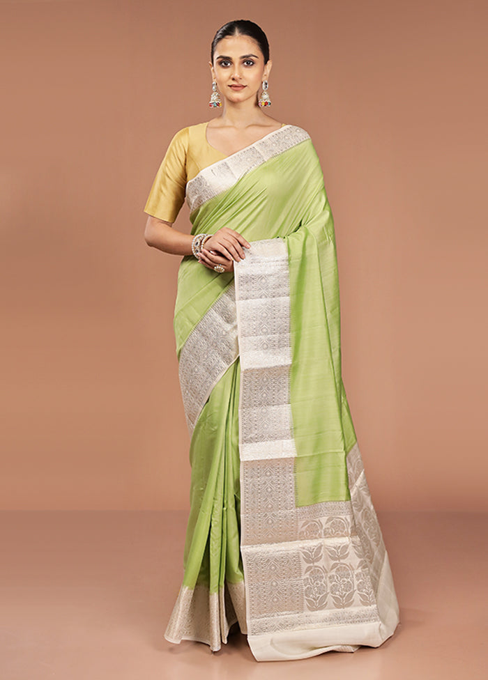 Green Handloom Dupion Pure Silk Saree With Blouse Piece