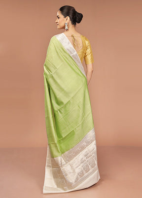 Green Handloom Dupion Pure Silk Saree With Blouse Piece