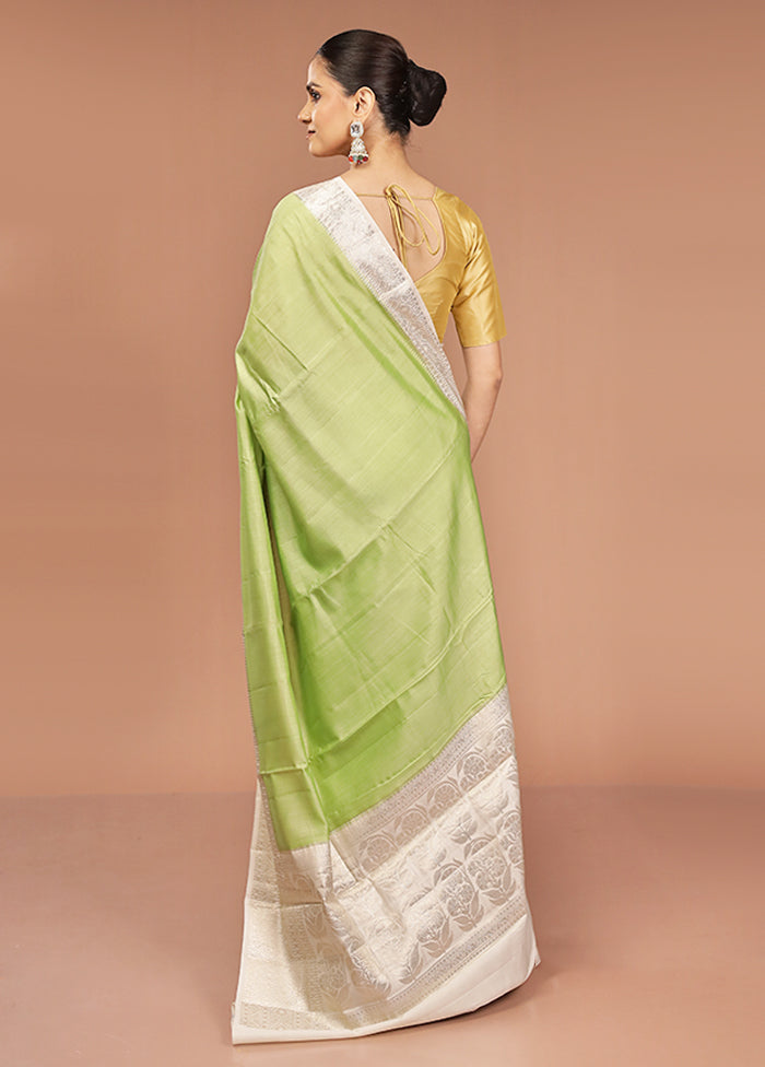 Green Handloom Dupion Pure Silk Saree With Blouse Piece