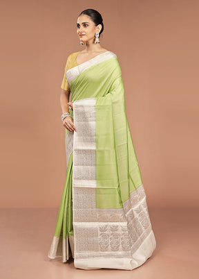 Green Handloom Dupion Pure Silk Saree With Blouse Piece