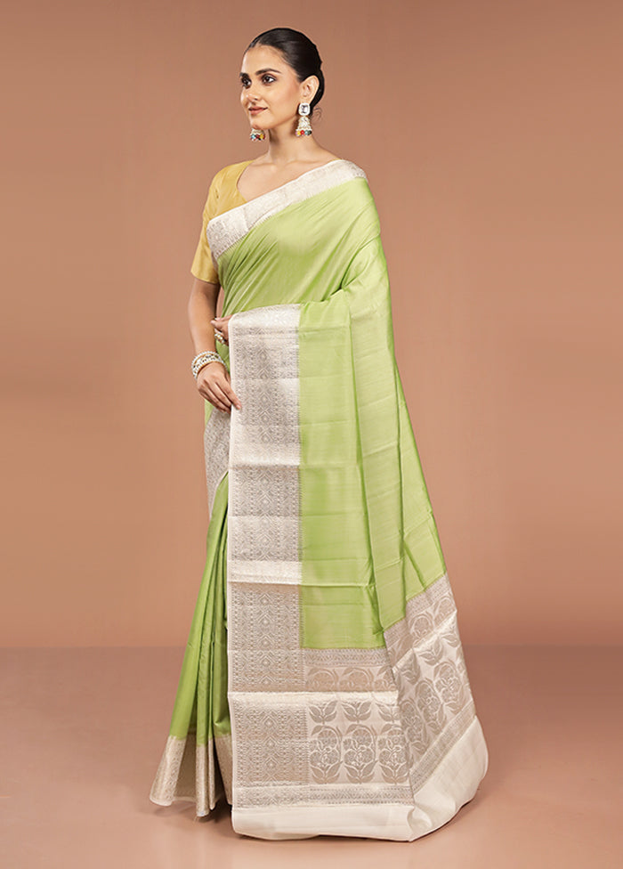 Green Handloom Dupion Pure Silk Saree With Blouse Piece