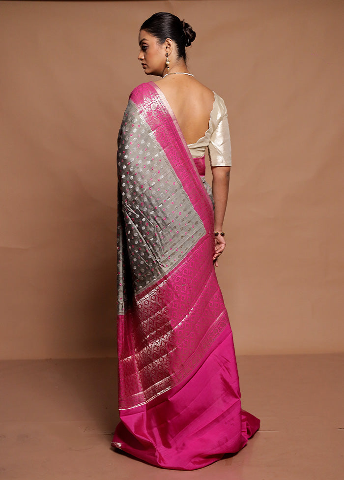 Grey Handloom Dupion Pure Silk Saree With Blouse Piece