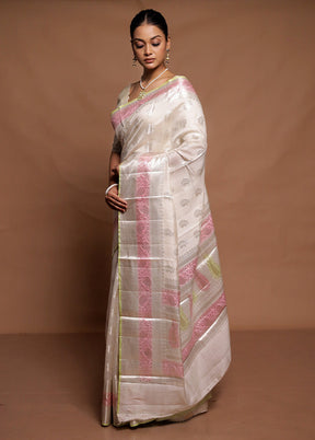 White Handloom Dupion Pure Silk Saree With Blouse Piece