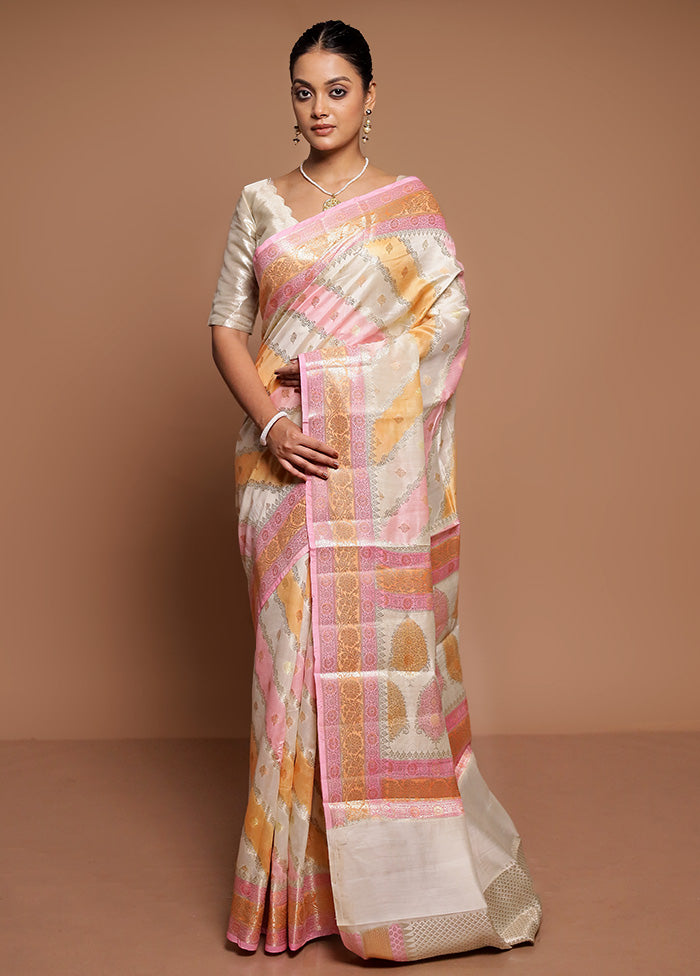 Cream Handloom Dupion Pure Silk Saree With Blouse Piece