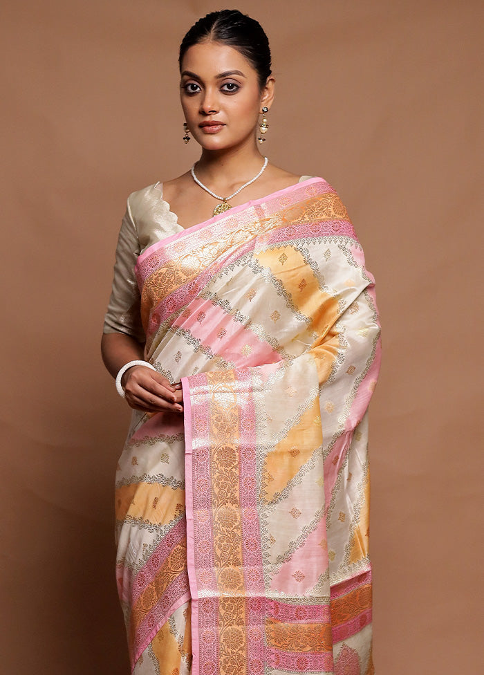 Cream Handloom Dupion Pure Silk Saree With Blouse Piece