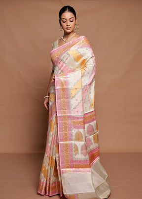 Cream Handloom Dupion Pure Silk Saree With Blouse Piece