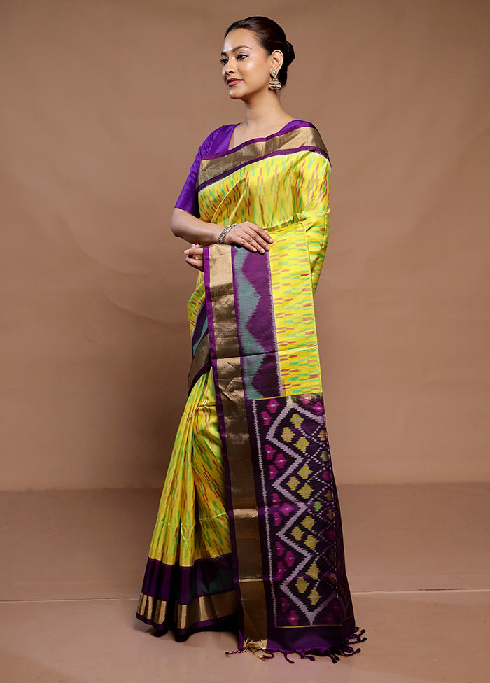 Yellow Handloom Kanchipuram Pure Silk Saree With Blouse Piece