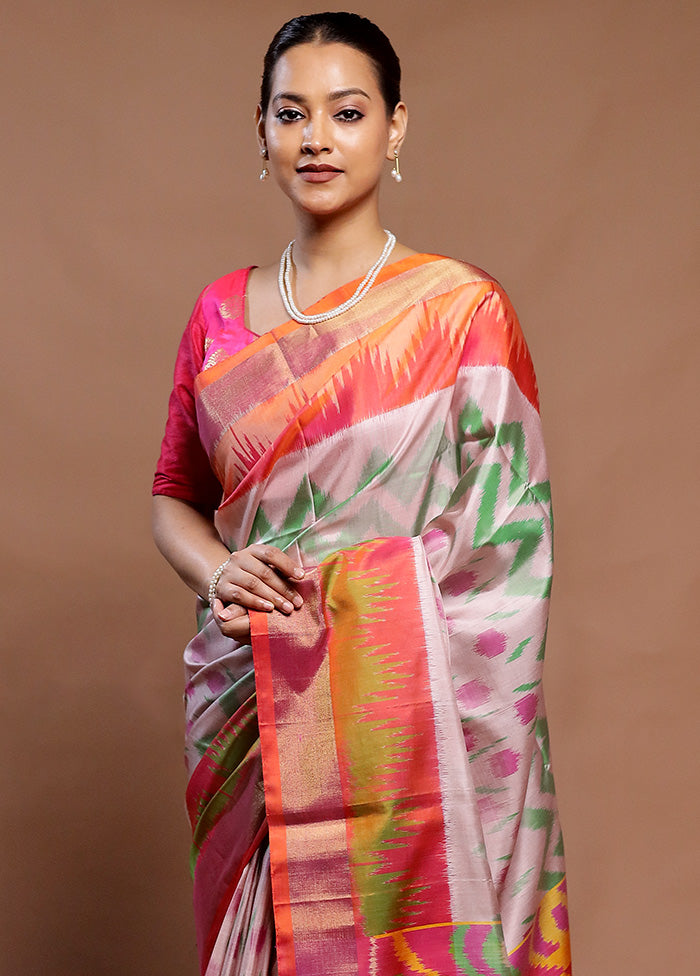 Multicolor Handloom Kanchipuram Pure Silk Saree With Blouse Piece