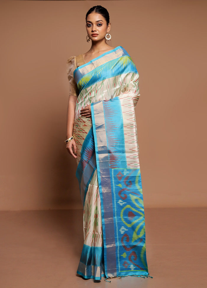 Cream Handloom Kanchipuram Pure Silk Saree With Blouse Piece