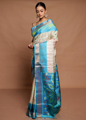 Cream Handloom Kanchipuram Pure Silk Saree With Blouse Piece